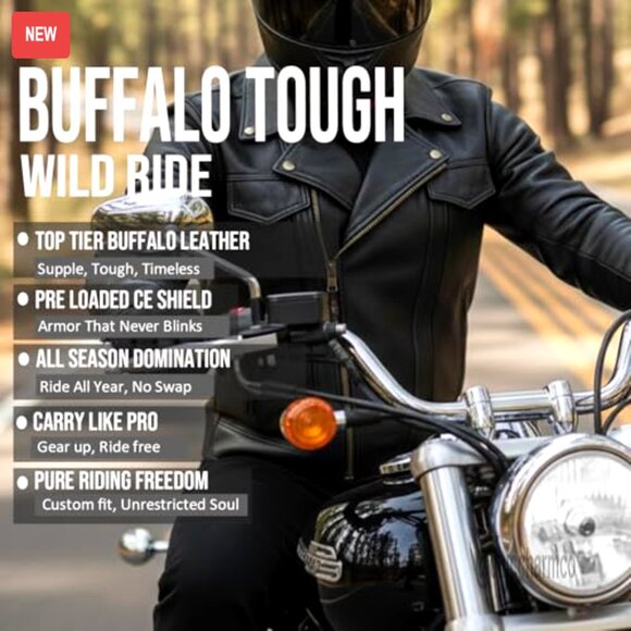 Premium Buffalo Leather Motorcycle Jacket CE Armor Utility Pockets Biker Touring - Picture 4 of 7